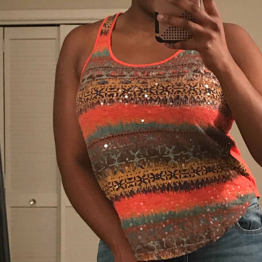 Coral sequin top